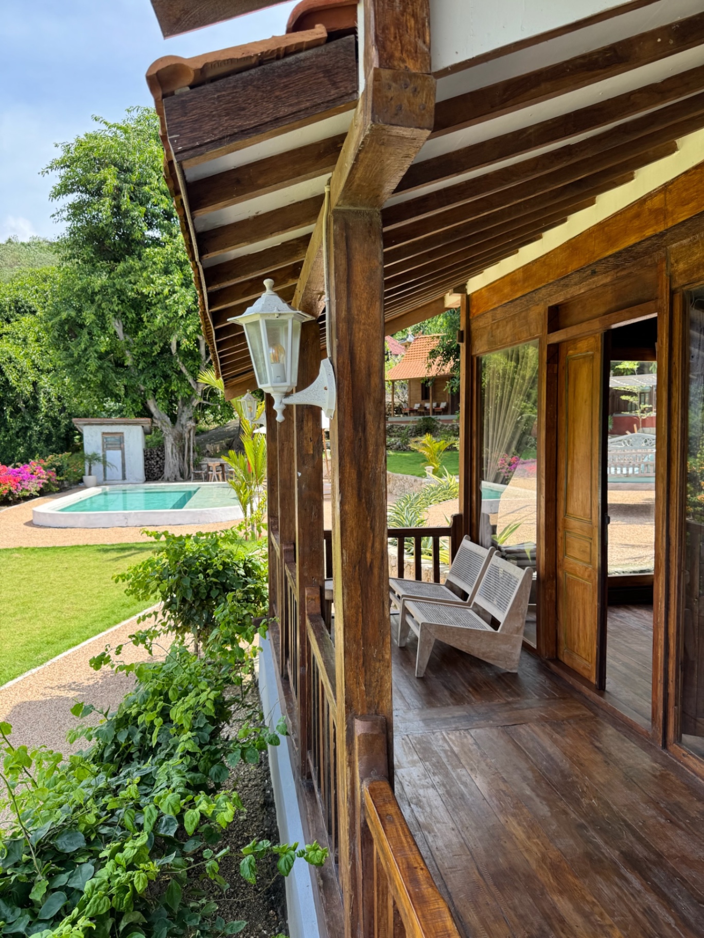 Terrace overlooking the garden and pool